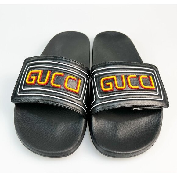 NIB Gucci Mens Online Leather Sandals In Black size 8 - Picture 2 of 9